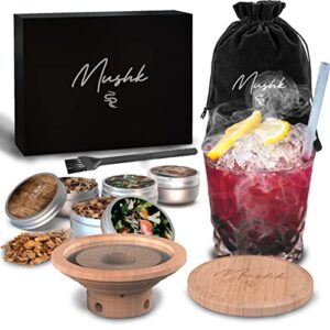 mushk cocktail smoker kit with velvet bag – old fashioned cocktail kit 4 flavors – cherry, apple, walnut, oakwood