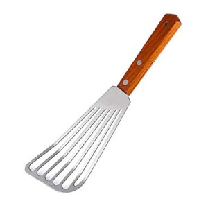 11-inch stainless steel fish spatula turner, slotted turner with a wooden handle, kitchen metal spatula for flipping frying grilling