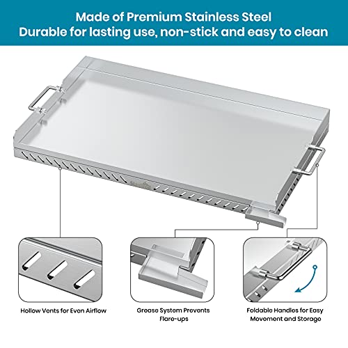 Stanbroil Stainless Steel Flat Top Gas Grill Griddle for Blackstone 2 Burner Propane Fueled Grill Front Grease Management System - 28 Inches