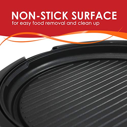 Elite Gourmet EMG-980BSC Large Indoor Electric Round Nonstick Grill Cool Touch Fast Heat Up Ideal Low-Fat Meals Easy to Clean Design Dishwasher Safe Includes Glass Lid, Black