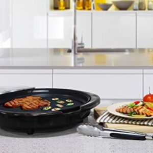 Elite Gourmet EMG-980BSC Large Indoor Electric Round Nonstick Grill Cool Touch Fast Heat Up Ideal Low-Fat Meals Easy to Clean Design Dishwasher Safe Includes Glass Lid, Black