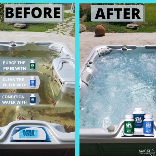 Macke Pool & Patio Spa Marvel Treatment and Conditioner, Spa Marvel Cleanser, Spa Marvel Filter Cleaner natural solution hot tub water care system moisturizer cleaner and Absorbent Sponge