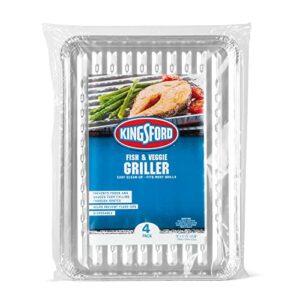 kingsford grilling fish & veggie griller, non-stick aluminum grill liner, prevents food from falling through grill grates, 16″ x 11.75″ x 0.88″, pack of 4, model: 6119994300