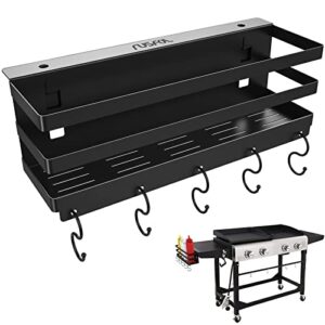 rusfol upgraded stainless steel griddle caddy for royal gourmet 24” charcoal&propane gas griddles, with an allen key, space saving bbq accessories storage box, free from drill hole&easy to install