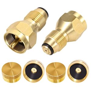 joywayus 2 pcs propane tank refill adapter with 4 propane bottle caps universal for all 1 lb propane tank small cylinders – safest tank fill attachment and solid brass regulator valve accessory
