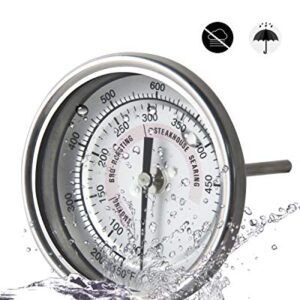 BBQ Grill Thermometer for Kamado Joe Barbecue Charcoal Grill 3 1/4" Inch Waterproof Large Surface Stainless Steel 150°F-900°F Wide Range Cooking Thermometer