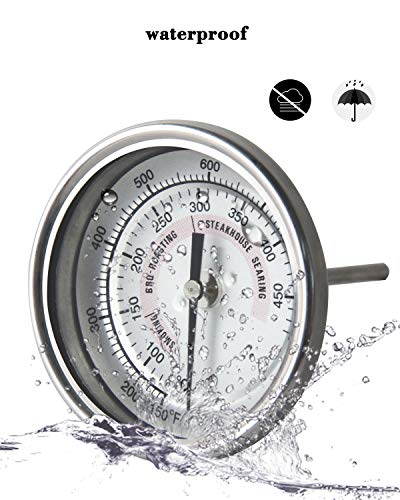 BBQ Grill Thermometer for Kamado Joe Barbecue Charcoal Grill 3 1/4" Inch Waterproof Large Surface Stainless Steel 150°F-900°F Wide Range Cooking Thermometer