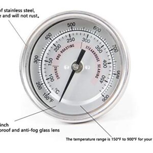 BBQ Grill Thermometer for Kamado Joe Barbecue Charcoal Grill 3 1/4" Inch Waterproof Large Surface Stainless Steel 150°F-900°F Wide Range Cooking Thermometer