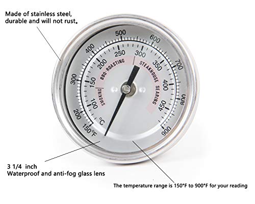 BBQ Grill Thermometer for Kamado Joe Barbecue Charcoal Grill 3 1/4" Inch Waterproof Large Surface Stainless Steel 150°F-900°F Wide Range Cooking Thermometer