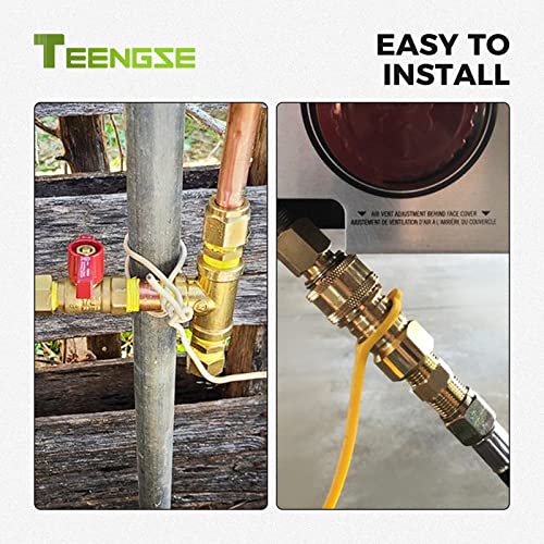 TEENGSE 3/8inch Natural Gas Quick Connect Fittings, Propane Gas Grill Quick Connector Adapter kit, LP Gas Propane Hose Quick Disconnect Set, Brass Tube Fitting for Gas Grill, Patio Heater