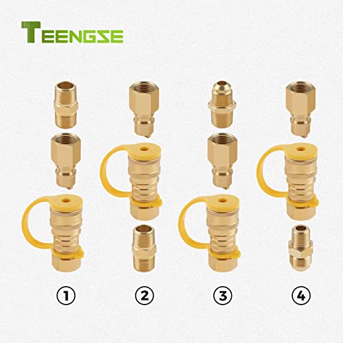 TEENGSE 3/8inch Natural Gas Quick Connect Fittings, Propane Gas Grill Quick Connector Adapter kit, LP Gas Propane Hose Quick Disconnect Set, Brass Tube Fitting for Gas Grill, Patio Heater