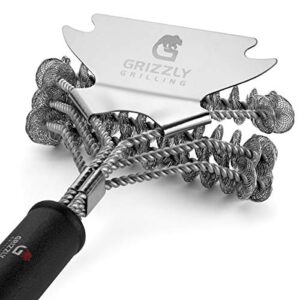 Grizzly Grilling Grill Brush and Scraper - Bristle Free Stainless Steel BBQ Cleaning Tool - No Wire Scrubber Best for Gas/Charcoal/Porcelain Grill Grates - Safe Barbeque Accessories