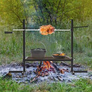 only fire Adjustable Grill Rotisserie System and Spit, Over Fire Camp Grill with Cooking Grate for Outdoor Open Flame Cooking