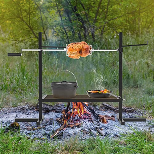 only fire Adjustable Grill Rotisserie System and Spit, Over Fire Camp Grill with Cooking Grate for Outdoor Open Flame Cooking