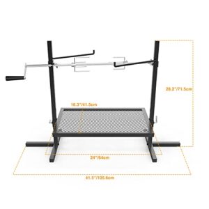 only fire Adjustable Grill Rotisserie System and Spit, Over Fire Camp Grill with Cooking Grate for Outdoor Open Flame Cooking