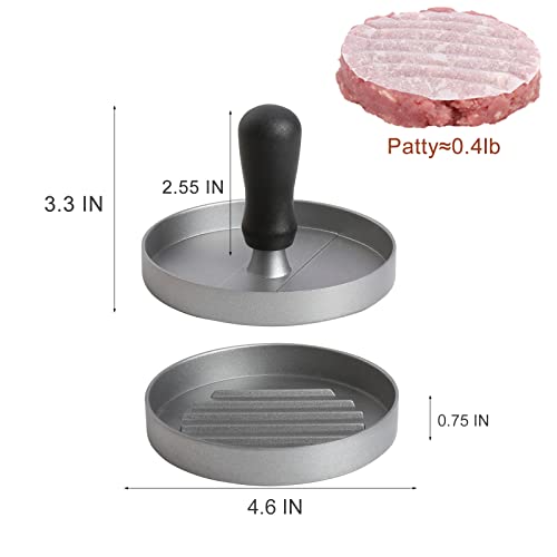 TACGEA Burger Press with 150 Patty Papers, Non-Stick Hamburger Patty Maker with Wax Paper, Aluminum Burger Maker for Kitchen BBQ Grill