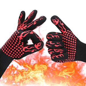tanmar bbq grill gloves, 1472°f extreme heat resistant grilling gloves non-slip oven mitts potholder, perfect for barbecue, cooking, baking, fireplace, smoker – 1 pair （red）
