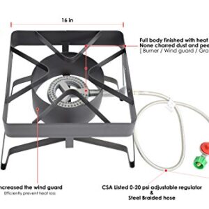 COOKAMP High Pressure Gas Cooker Outdoor Propane Burner with 0-20 PSI Adjustable Regulator and Steel Braided Hose SA1100