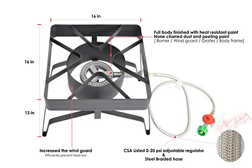 COOKAMP High Pressure Gas Cooker Outdoor Propane Burner with 0-20 PSI Adjustable Regulator and Steel Braided Hose SA1100