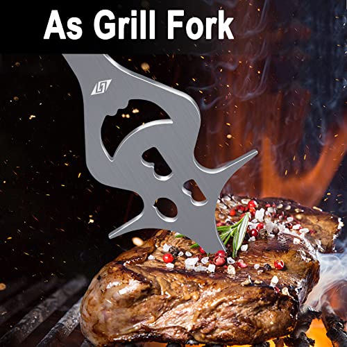 BBQ Grill Accessories for Gas Grill Charcoal Grill, 6 in 1 Grill Tools for Outdoor Barbecue Grill, 14 Inch Grill Utensils, Unique Gill Fork, Dad Gifts, Gifts for Men, Dad, Husband