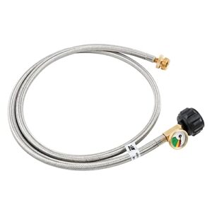 JEASOM 5 FT Propane Adapter Hose with Gauge - 1Lb to 20Lb Propane Conversion for Type1 LP Tank/QCC1,Bulk Portable Appliance and Gas Grill (Stainless Steel Braided Hose)