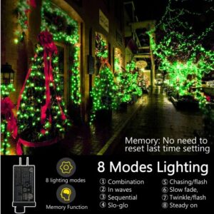 Outdoor Christmas 500LEDs String Lights,197FT Christmas Fairy Light with 8 Lighting Modes & Timer Waterproof for Home Garden Yard Xmas Wedding Party Holidays Festival Decoration-Green