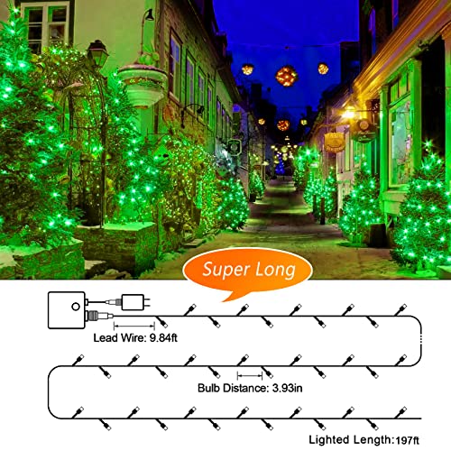 Outdoor Christmas 500LEDs String Lights,197FT Christmas Fairy Light with 8 Lighting Modes & Timer Waterproof for Home Garden Yard Xmas Wedding Party Holidays Festival Decoration-Green