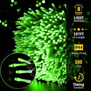 Outdoor Christmas 500LEDs String Lights,197FT Christmas Fairy Light with 8 Lighting Modes & Timer Waterproof for Home Garden Yard Xmas Wedding Party Holidays Festival Decoration-Green