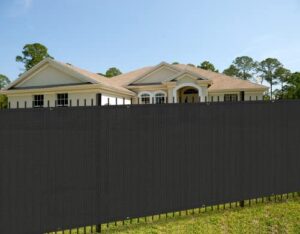 coarbor 5’x44′ vinyl coated polyester (pvc) mesh privacy fence screen fencing for back yard deck patio garden blocker barrier 80% blockage with gommets on edges 280gsm-black