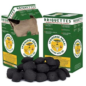 springbok braai best charcoal briquettes for grilling – all natural hardwood briquettes charcoal for smoker, outdoor bbq grill – high heat, long lasting, economical, sustainable acacia wood,1×5 lb box