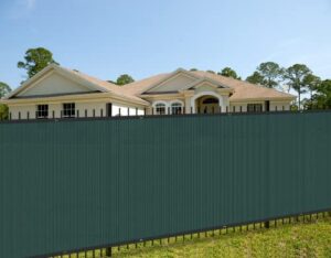coarbor 9’x44′ vinyl coated polyester (pvc) mesh privacy fence screen fencing for back yard deck patio garden blocker barrier 80% blockage with gommets on edges 280gsm -green
