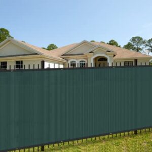 COARBOR 9'x44' Vinyl Coated Polyester (PVC) Mesh Privacy Fence Screen Fencing for Back Yard Deck Patio Garden Blocker Barrier 80% Blockage with Gommets on Edges 280GSM -Green