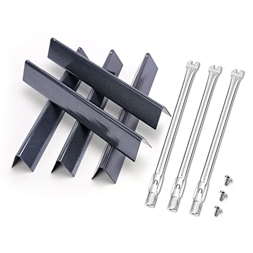 QuliMetal Porcelain Steel Flavorizer Bars and SUS304 Grill Burner for Weber Genesis 300 (2011-2016) E310 E320 E330 S310 S320 S330 with Front Control Panel, Replaces for Weber 7620 7621 62752