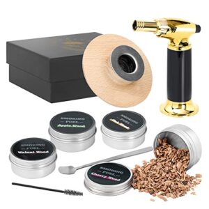 cocktail smoker kit, four kinds of wood smoker chips for bourbon and whiskey, infuse wine, cheese, salad and meats ideal gifts for men, friend, husband, dad(with torch no butane)