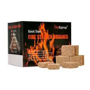 skyflame 100 pack natural fire starters, square waterproof easy fire charcoal starters compatible with bge, kamado joe, smokers, wood stove & grills, bbq & grill, campfire, fireplace, camp fire pits