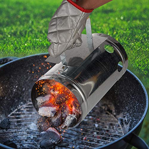 11" H X 7" D Grill Barbecue BBQ Galvanized Steel Metal Charcoal Chimney Starter for Grilling Outdoor Cooking/Camping Accessories