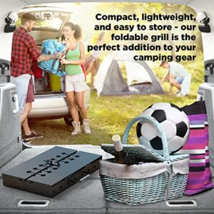 Charcoal Grill for 8 Skewers - Portable Barbecue 16.9"×11.8"×23.6" Kabob Camp Grills - Foldable Metal Mangal - Kebab Shish - BBQ for EDC Picnic Outdoor Cooking Camping Hiking