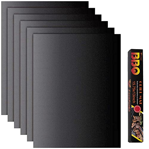 hofab Grill Mats for Outdoor Grill, Set of 6 Nonstick Grill Mat Reusable and Easy to Clean - Works on Gas, Charcoal, Electric Grill 15.75"x13"