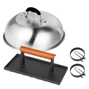 griddle accessories kit for blackstone, include basting cover, cast iron grill press, egg rings