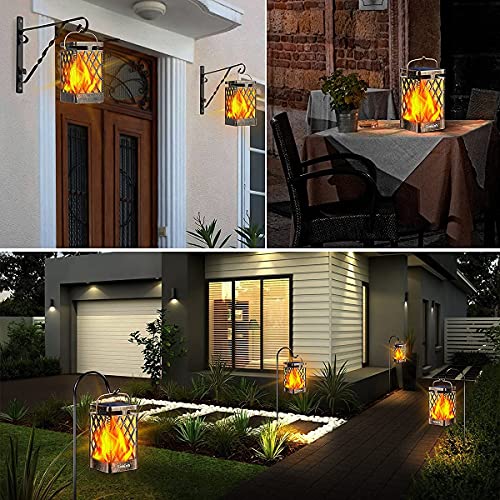 TomCare Solar Lights Outdoor Flickering Flame Solar Lantern Outdoor Hanging Lanterns Decorative Outdoor Lighting Solar Powered Waterproof LED Flame Lights for Patio Garden Deck, 2 Pack(Bronze)