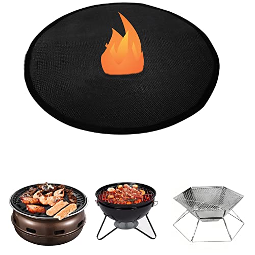 YWWQYBYQ 24" Fire Pit Mat,Round Grill Mat for Outdoor Grill Deck Protector, Double-Sided Fireproof BBQ Grill Mat, Oil-Proof Waterproof Under Grill Mat Black