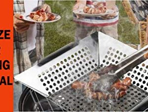 Professional Grade Stainless Steel Grill Basket, BBQ Accessories, Meats, Vegetables, Seafood, Pizza, Kabob. Fits Charcoal, Gas Grills Camping Cookware Grill Tool Gift for Dad