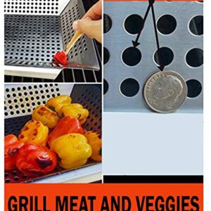 Professional Grade Stainless Steel Grill Basket, BBQ Accessories, Meats, Vegetables, Seafood, Pizza, Kabob. Fits Charcoal, Gas Grills Camping Cookware Grill Tool Gift for Dad