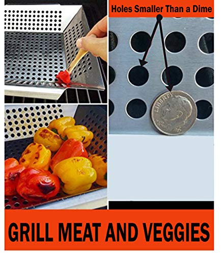 Professional Grade Stainless Steel Grill Basket, BBQ Accessories, Meats, Vegetables, Seafood, Pizza, Kabob. Fits Charcoal, Gas Grills Camping Cookware Grill Tool Gift for Dad