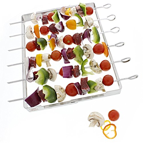 Yukon Glory BBQ Skewer Rack for Grilling Shish Kebob and skewers, Durable Foldable Stainless Steel with 6 Skewers