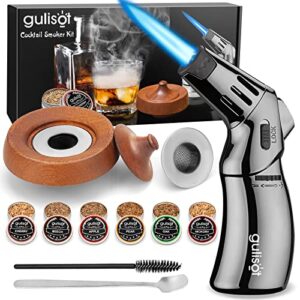 cocktail smoker kit with torch, old fashioned chimney drink smoker, with 6 flavors of wood smoker chips, for cocktails, whiskey & bourbon, ideal gifts for men, boyfriend, husband, and dad (black)