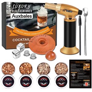 cocktail smoker kit with torch, bourbon whiskey smoker infuser kit with 4 flavors wood chips, old fashioned drink smoker kit, birthday bourbon whiskey gifts for men, dad, husband (without butane)