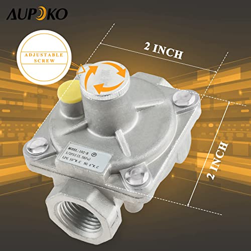 Aupoko 1/2" Natural Gas Pressure Regulator with Sealing Ring, Interchange Pressure Regulator with 1/2" FPT Thread Fits Natural Gas and Liquefied Gas, NG 4" WC Out/LPG 10" WC Out