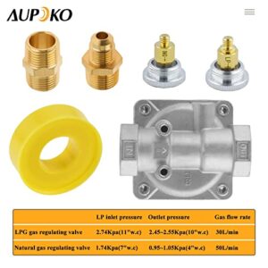 Aupoko 1/2" Natural Gas Pressure Regulator with Sealing Ring, Interchange Pressure Regulator with 1/2" FPT Thread Fits Natural Gas and Liquefied Gas, NG 4" WC Out/LPG 10" WC Out