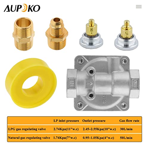Aupoko 1/2" Natural Gas Pressure Regulator with Sealing Ring, Interchange Pressure Regulator with 1/2" FPT Thread Fits Natural Gas and Liquefied Gas, NG 4" WC Out/LPG 10" WC Out